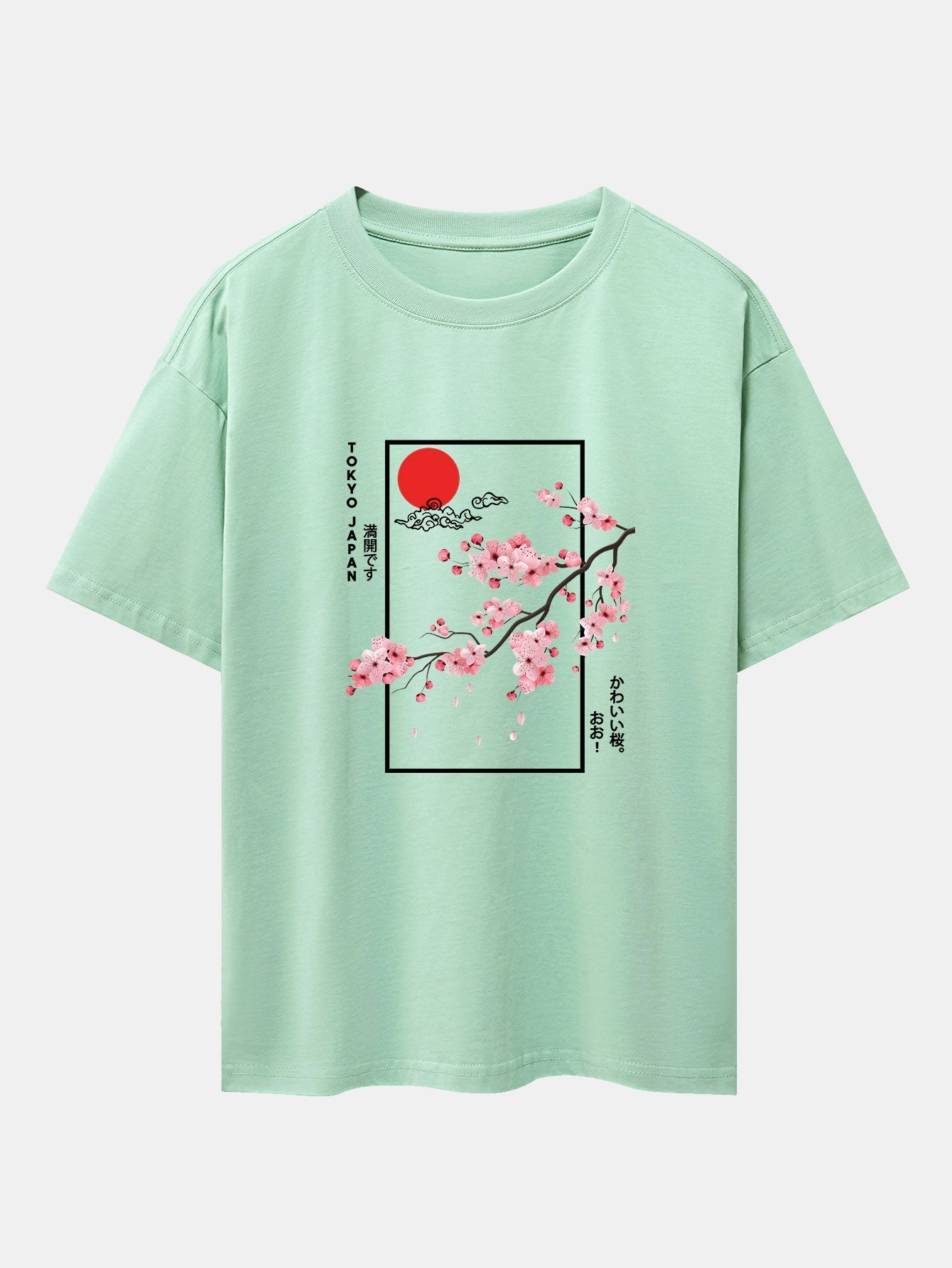 Obdulio® | Cherry Blossom Slogan Print Drop Shoulder Oversize T-Shirt
