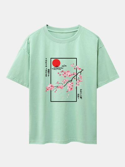 Joel® | Cherry Blossom Slogan Print Drop Shoulder Oversize T-Shirt