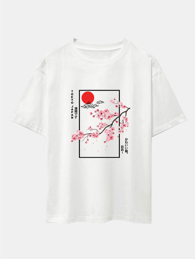 Joel® | Cherry Blossom Slogan Print Drop Shoulder Oversize T-Shirt