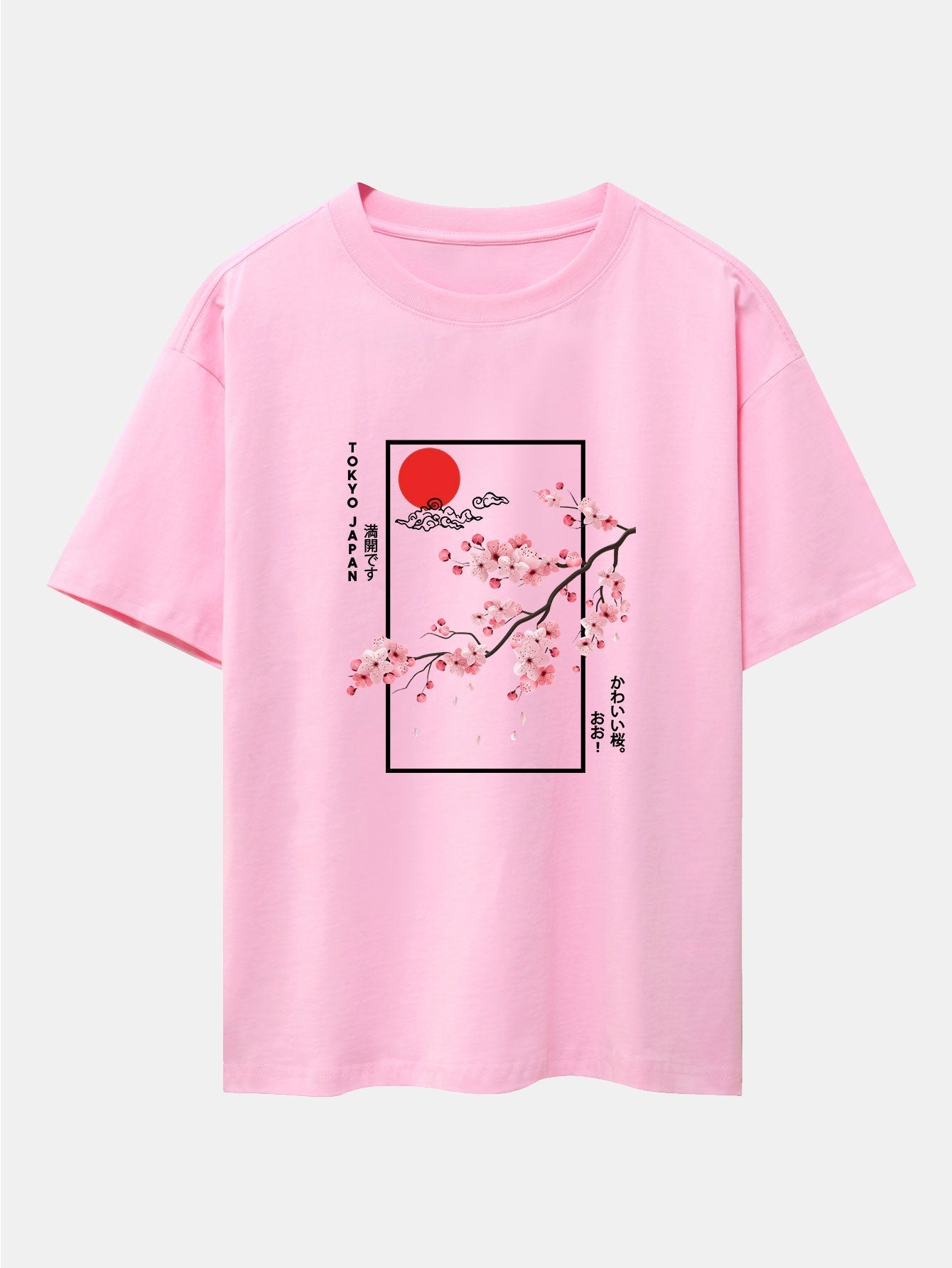 Obdulio® | Cherry Blossom Slogan Print Drop Shoulder Oversize T-Shirt