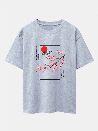 Obdulio® | Cherry Blossom Slogan Print Drop Shoulder Oversize T-Shirt