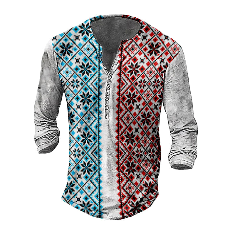 Jon® | Men'S Casual Long-Sleeved V-Neck Printed T-Shirt