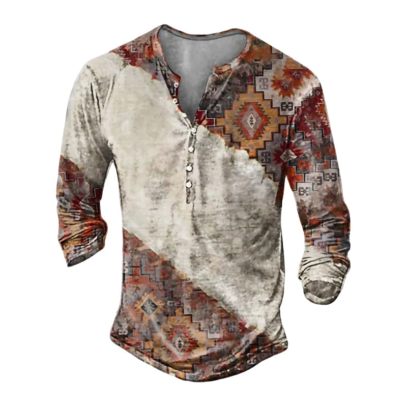 Jon® | Men'S Casual Long-Sleeved V-Neck Printed T-Shirt