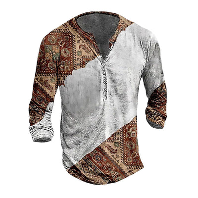 Jon® | Men'S Casual Long-Sleeved V-Neck Printed T-Shirt