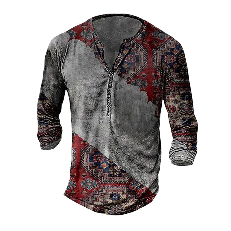 Jon® | Men'S Casual Long-Sleeved V-Neck Printed T-Shirt