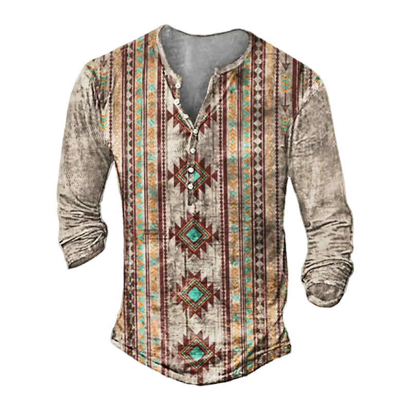 Jon® | Men'S Casual Long-Sleeved V-Neck Printed T-Shirt