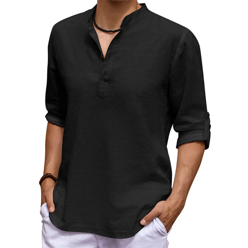 Jourdain® | Casual Solid Color Long-Sleeved Shirt With Stand-Up Collar