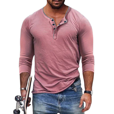 Men's Casal Cotn Blend Henley Neck SliFit Long Sleeve T-Shirt