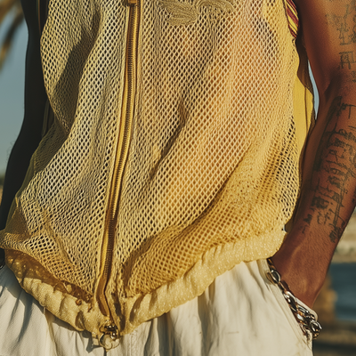 Mitchell | Men'S Spring And Summer Fashion Casual Mesh Zipper Lapel Embroidered Sleeveless Shirt