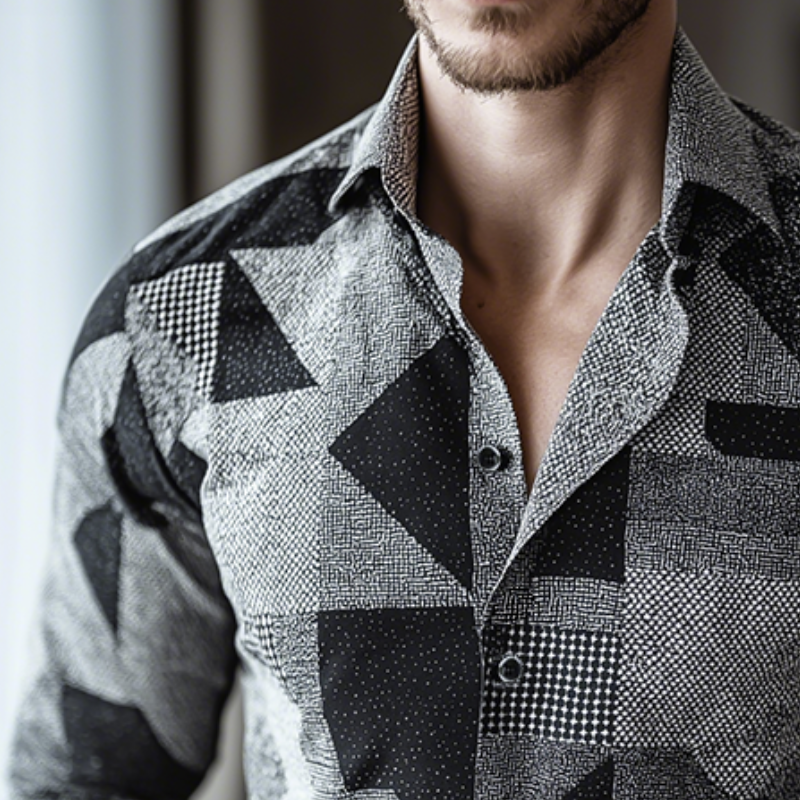 Andrew | Men'S Retro Casual Geometric Cycle Print Lapel Long Sleeve Shirt