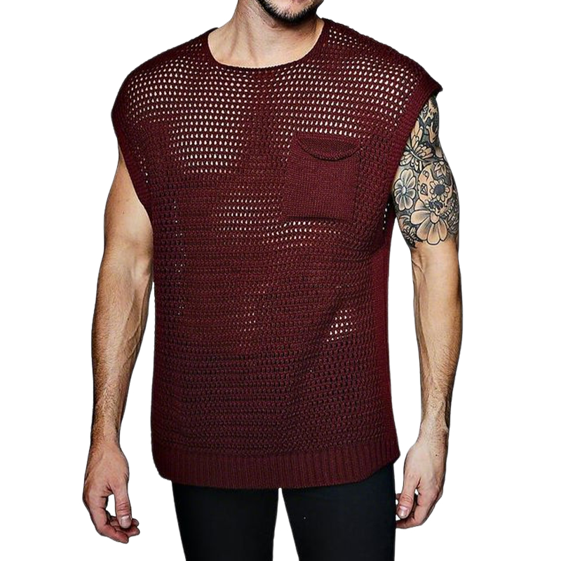 Dario | Men'S Spring And Summer Fashion Casual Hollow Knitted Round Neck Pocket Tank Top
