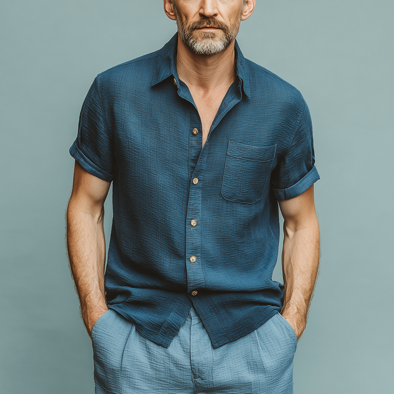 Stacy | Men'S Summer Fashion Wave Texture Cotton Blended Short Sleeve Shirt