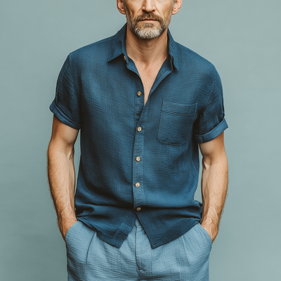 Stacy | Men'S Summer Fashion Wave Texture Cotton Blended Short Sleeve Shirt