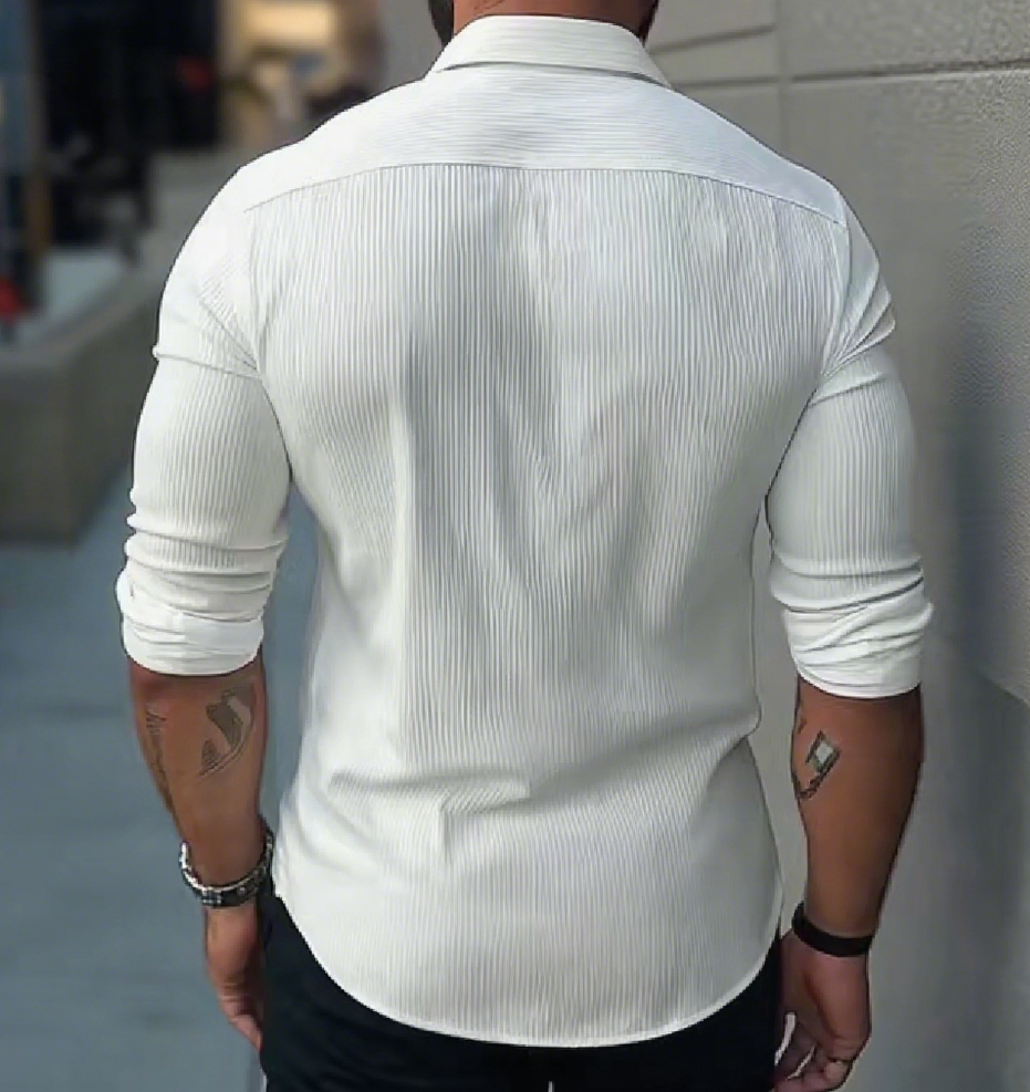 Men's Solid Color Stand Collar Long Sleeve Casal Shirt