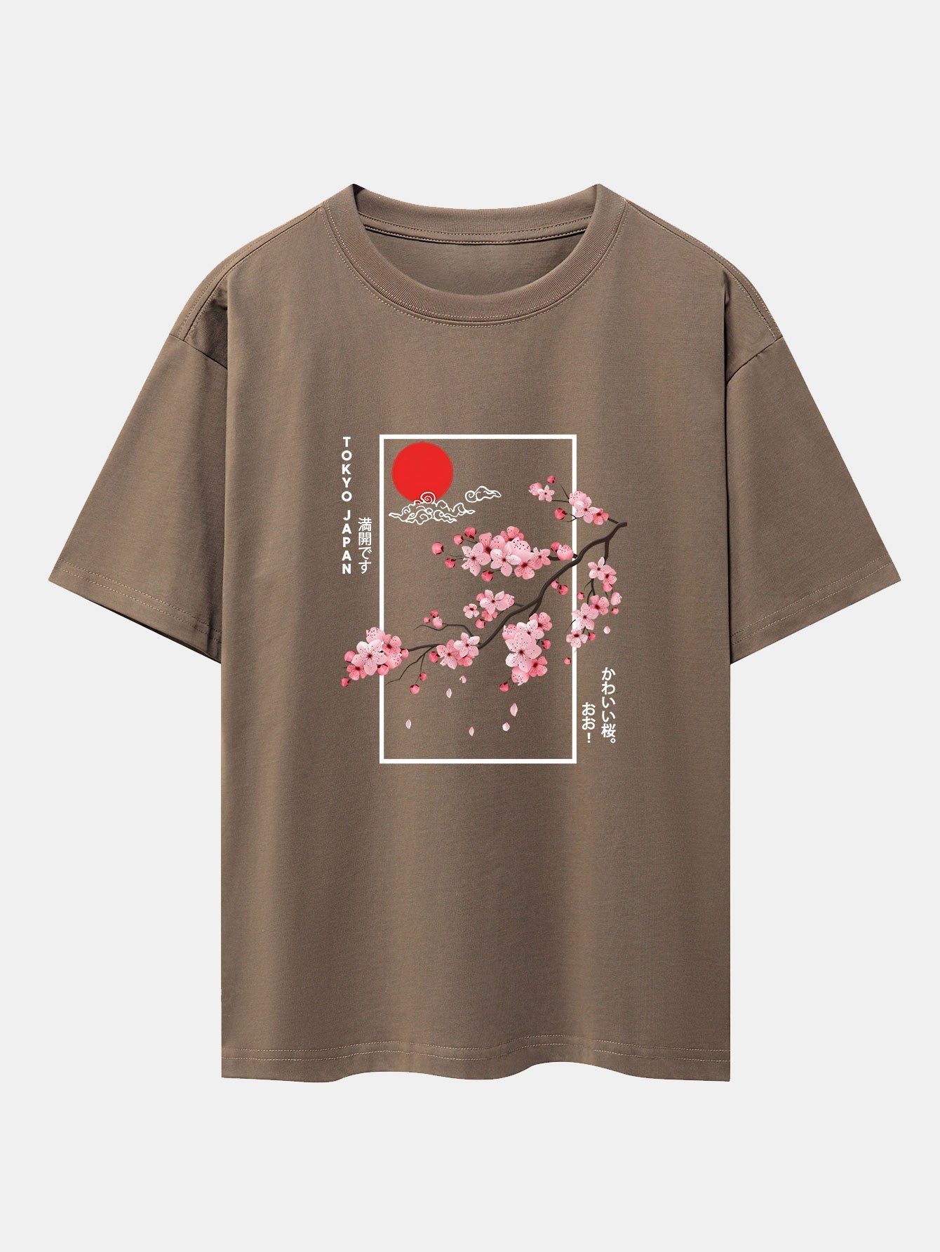 Obdulio® | Cherry Blossom Slogan Print Drop Shoulder Oversize T-Shirt
