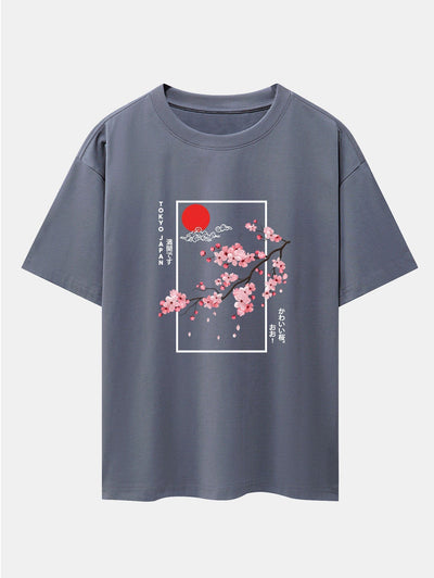 Obdulio® | Cherry Blossom Slogan Print Drop Shoulder Oversize T-Shirt
