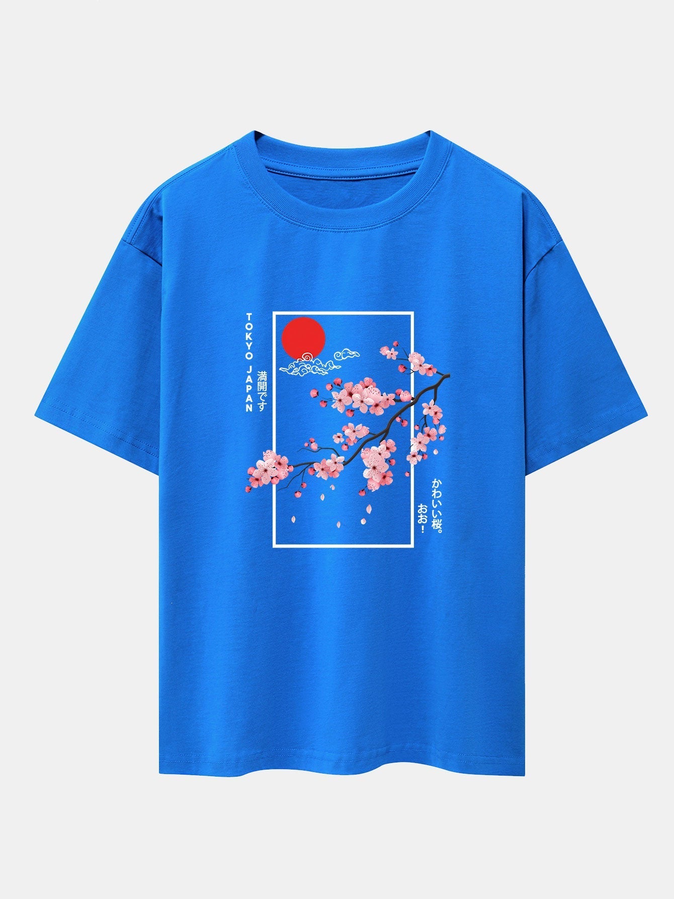 Obdulio® | Cherry Blossom Slogan Print Drop Shoulder Oversize T-Shirt