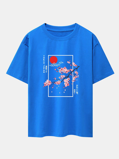 Obdulio® | Cherry Blossom Slogan Print Drop Shoulder Oversize T-Shirt