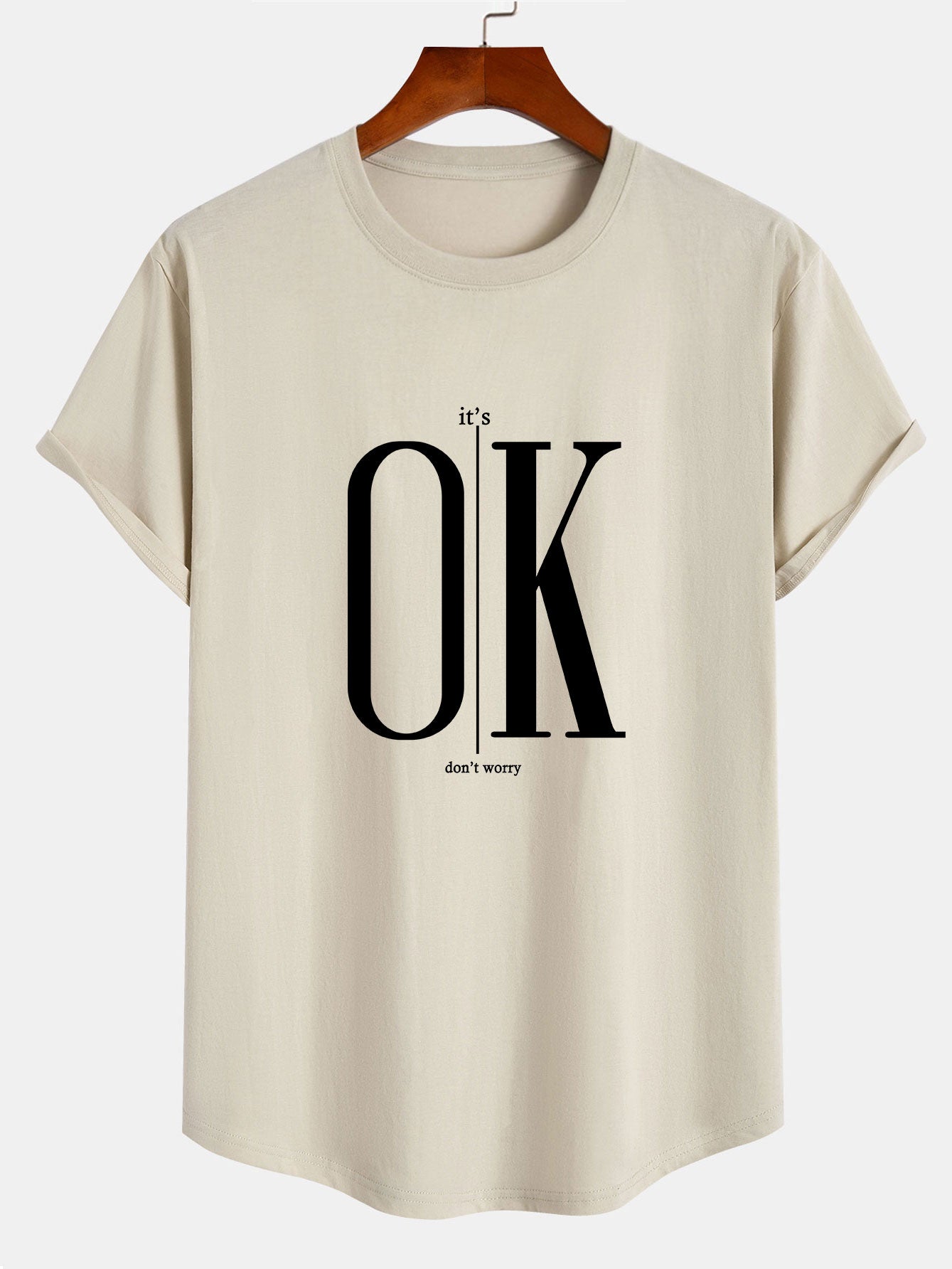 Beau® | Ok Slogan Print Cotton Arc Hem T-Shirt