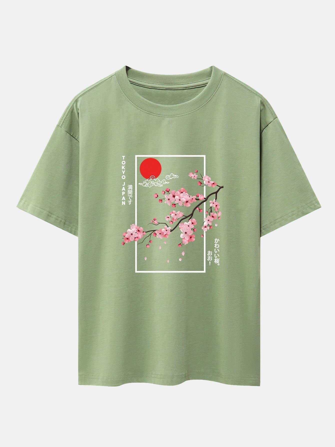 Obdulio® | Cherry Blossom Slogan Print Drop Shoulder Oversize T-Shirt
