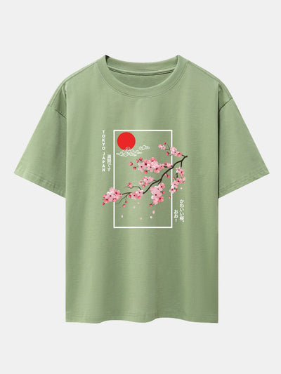 Obdulio® | Cherry Blossom Slogan Print Drop Shoulder Oversize T-Shirt