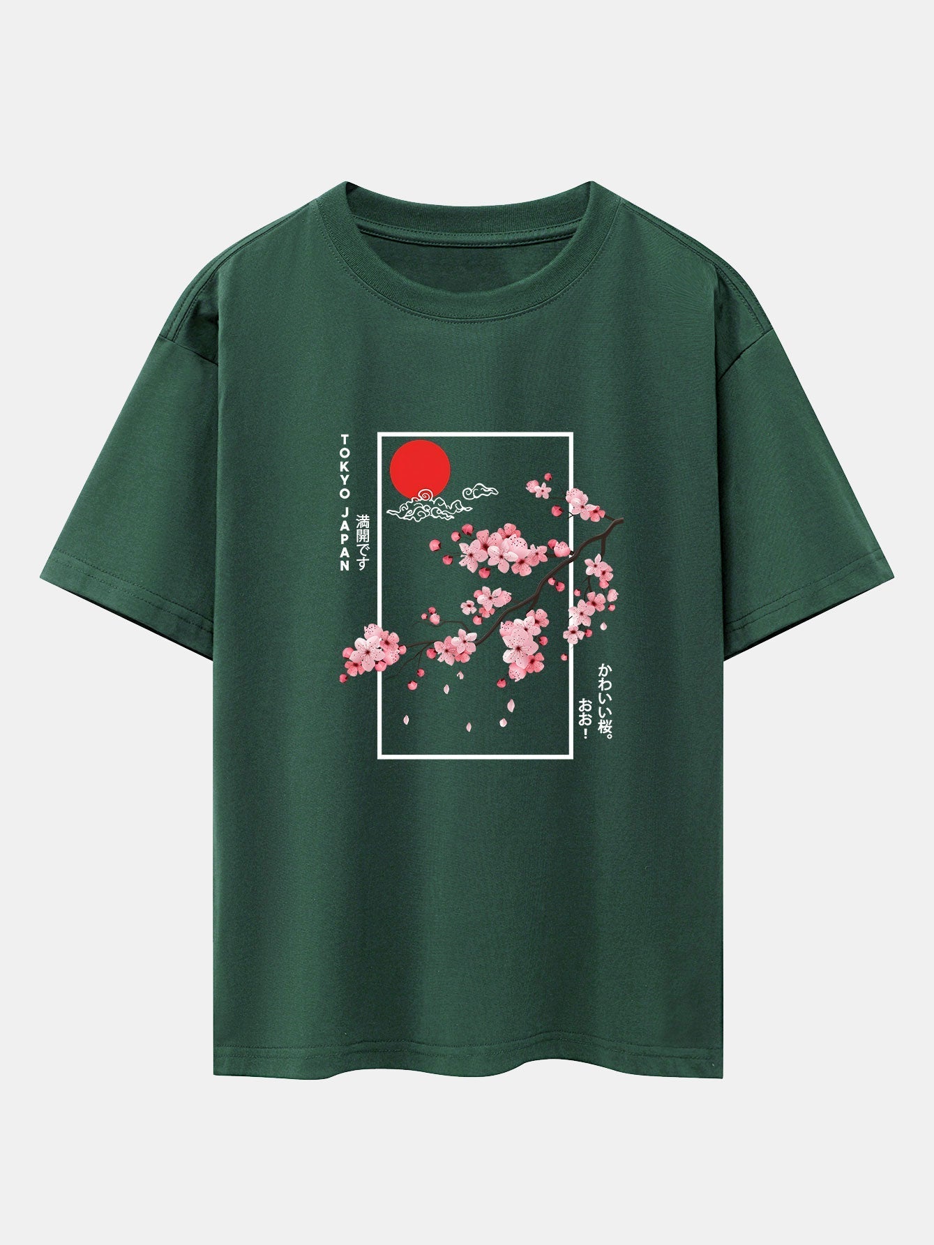 Obdulio® | Cherry Blossom Slogan Print Drop Shoulder Oversize T-Shirt