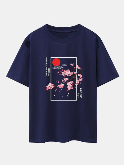 Obdulio® | Cherry Blossom Slogan Print Drop Shoulder Oversize T-Shirt