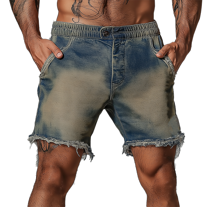 Tyrell | Men'S Summer Fashion Washed Raw Edge Distressed Denim Shorts