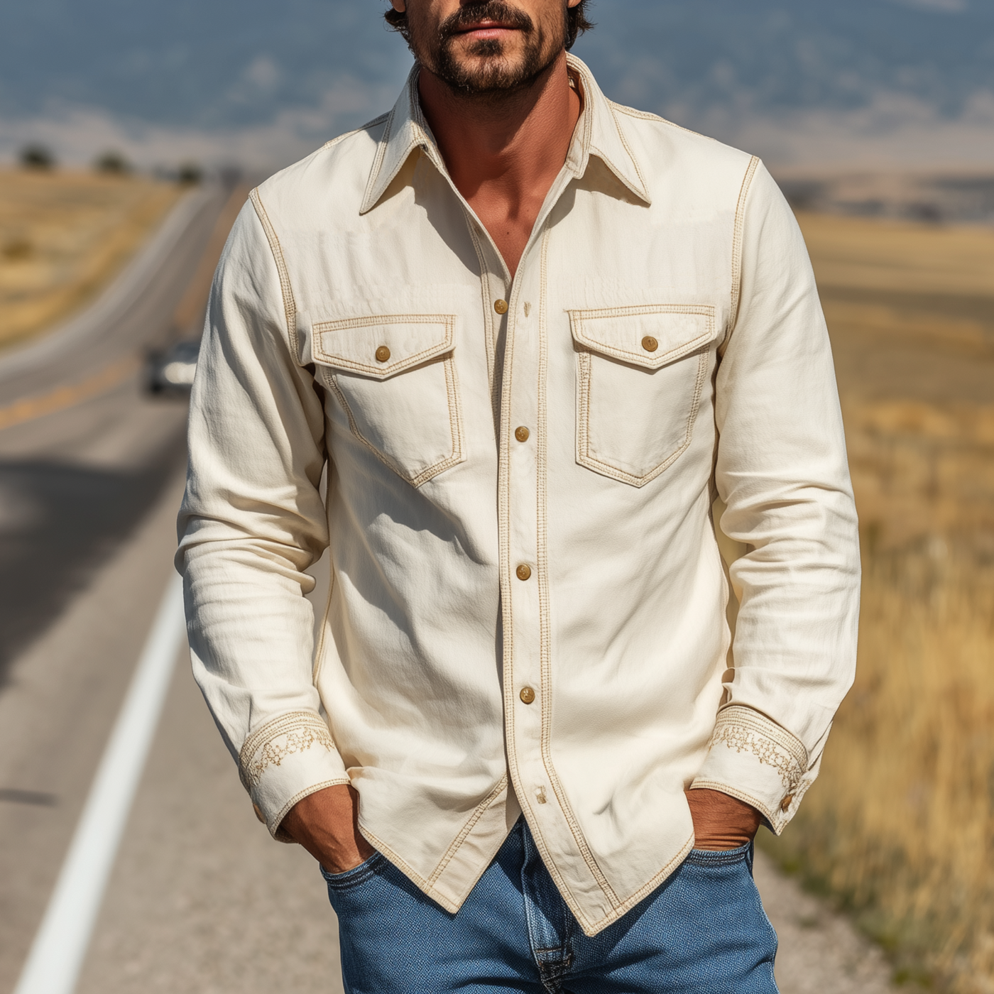 Toby | Men'S Spring And Summer Fashion Casual Cotton Blended Cuff Embroidered Long Sleeve Shirt