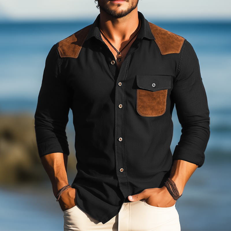 Israel | Men'S Business Cotton Suede Stitching Long Sleeve Shirt