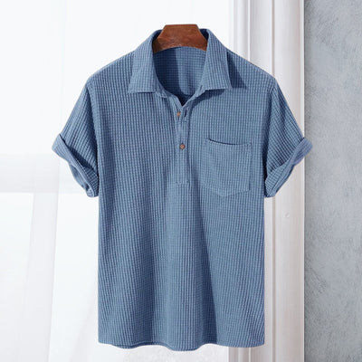 Jye® | Men'S Plaid Short Sleeve Loose Solid Color Lapel Shirt