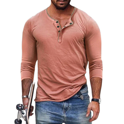Men's Casal Cotn Blend Henley Neck SliFit Long Sleeve T-Shirt