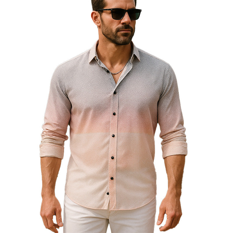 Ivan | Men'S Summer Gradient Print Cotton Long Sleeve Shirt