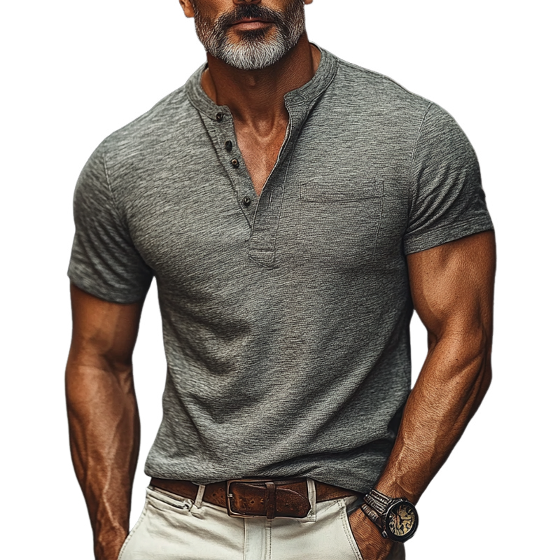 Yancy | Men'S Casual Cotton Blend Short Sleeve Henley T-Shirt