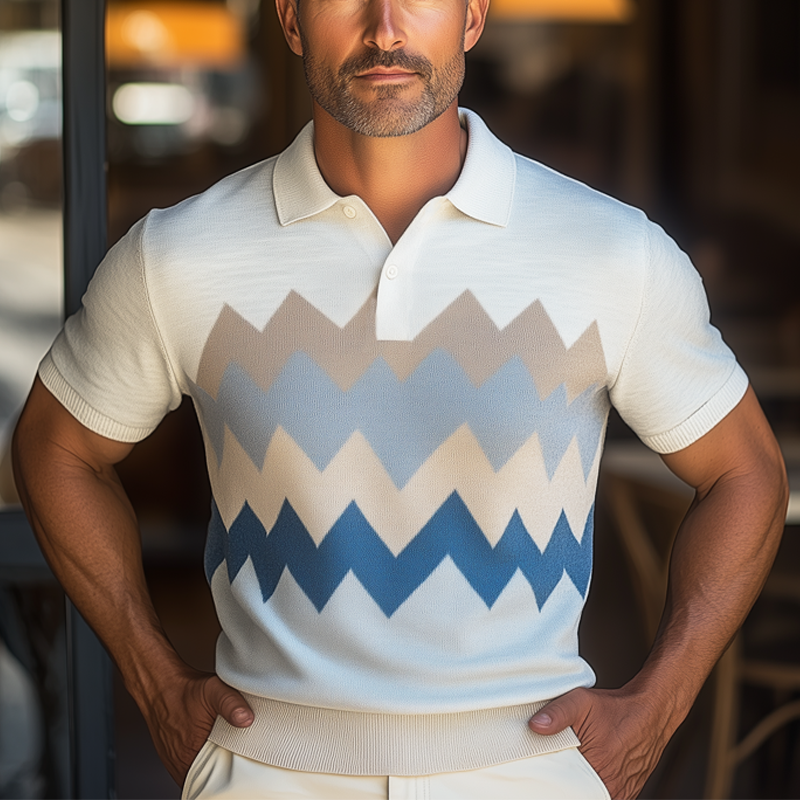 Dario | Men'S Summer Geometric Colorblock Knitted Short Sleeve T-Shirt