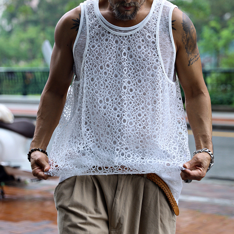 Donald | Men'S Solid Color Lace Sleeveless Two Piece Tank Top (Including Two Pieces)