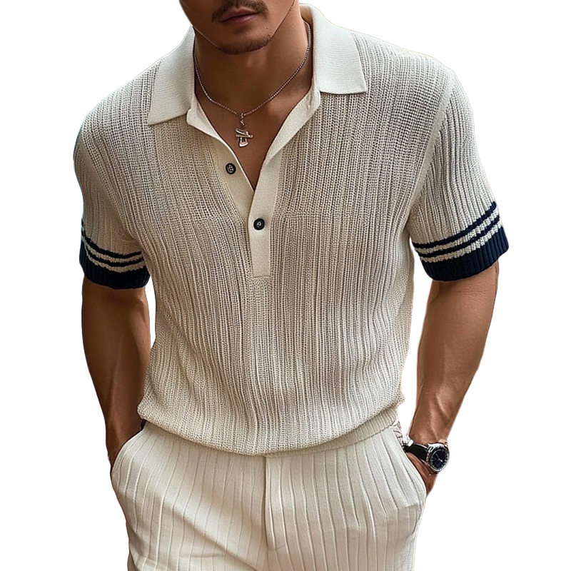 Gustavo | Men'S Casual Contrast Lapel Slim Fit Short Sleeve Knitted Short Sleeve Polo Shirt