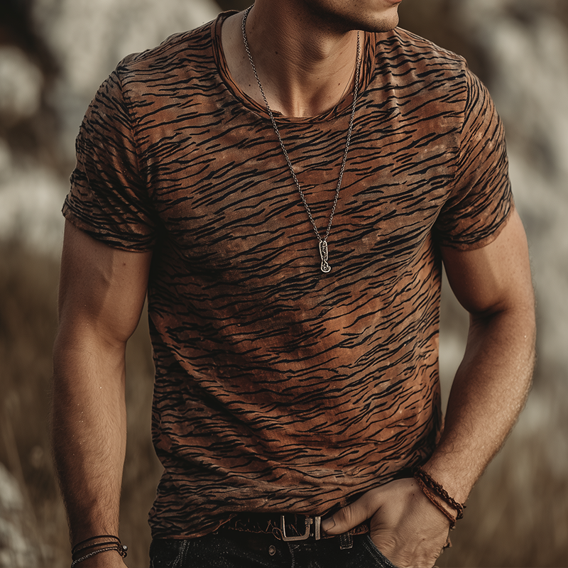 Brandon | Men'S Retro Casual Tiger Print Round Neck Short Sleeve T-Shirt