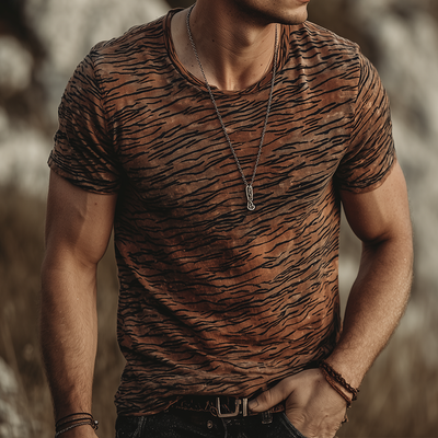 Brandon | Men'S Retro Casual Tiger Print Round Neck Short Sleeve T-Shirt