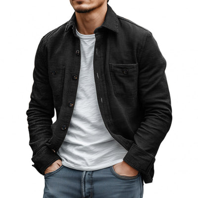 Sergio | Men'S Casual Solid Color Breathable Cotton Blended Lapel Chest Pocket Loose Long Sleeve Shirt