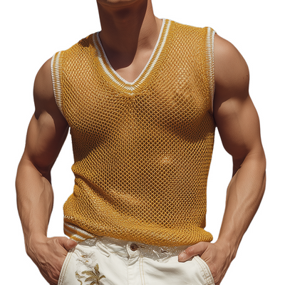 Kirk | Men'S Spring And Summer Fashion Casual Slightly Transparent Sexy V-Neck Slim Knitted Tank Top