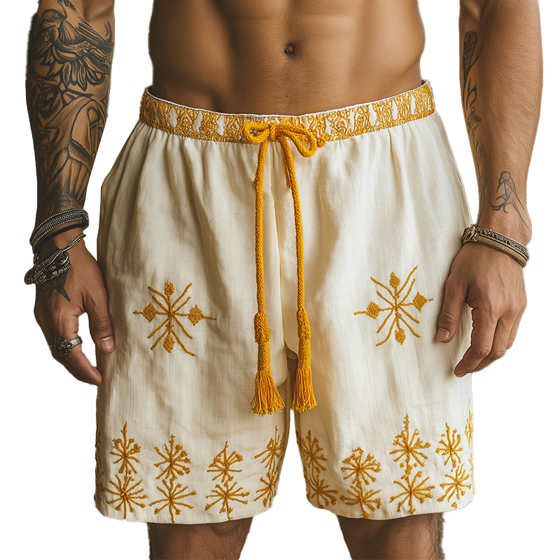 Phillip | Men'S Summer Fashion Cotton And Linen Embroidered Casual Shorts