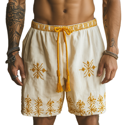 Phillip | Men'S Summer Fashion Cotton And Linen Embroidered Casual Shorts