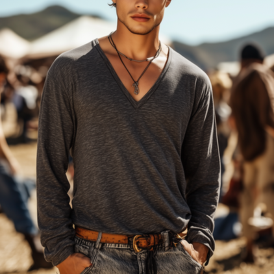 Silvio | Men'S Simple Loose Cotton Long Sleeve T-Shirt