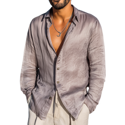 Roland | Men'S Casual Breathable Solid Color Tencel Blended Lapel Loose Long Sleeve Shirt