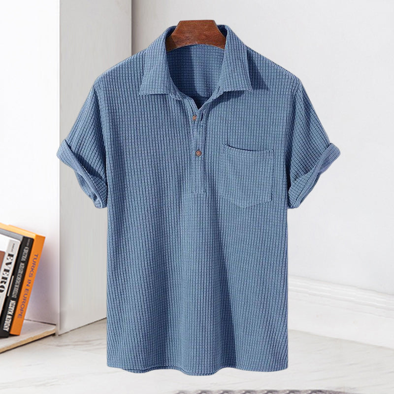 Jye® | Men'S Plaid Short Sleeve Loose Solid Color Lapel Shirt