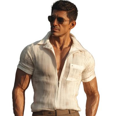 Warren | Men'S Summer Fashion Zipper Closure Mesh Short Sleeve Shirt (Including Lining)