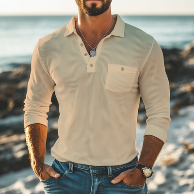 Jesus | Men'S Basic Striped Knitted Long Sleeve Polo Shirt