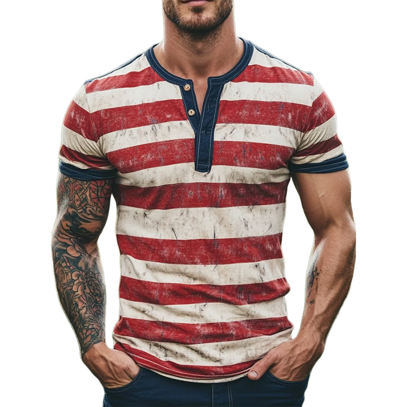 Ignacio | Men'S Stripe Print Henley Neck Short Sleeve T-Shirt