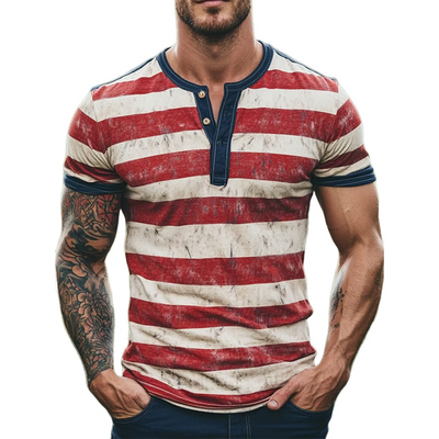 Ignacio | Men'S Stripe Print Henley Neck Short Sleeve T-Shirt